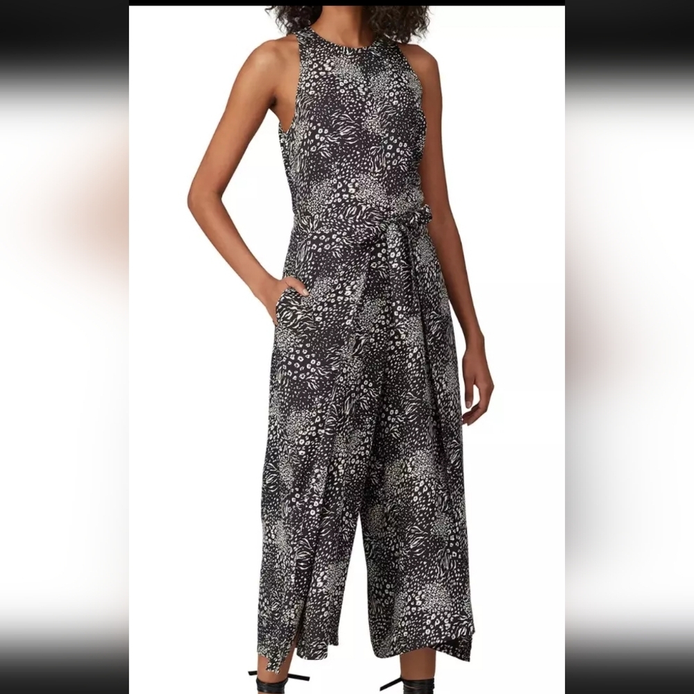 Joie Women's Animal Print Split Wide Leg Mairead D Jumpsuit‎ Black Size 2